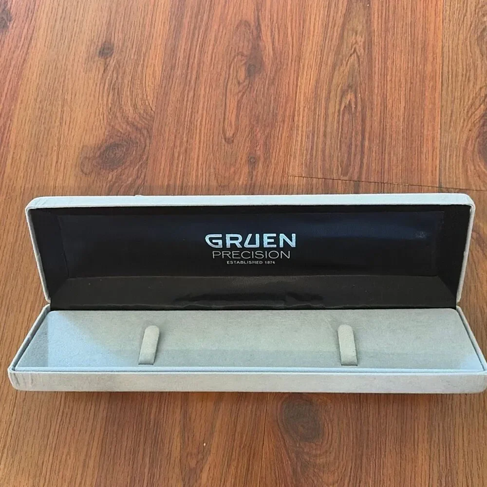 Gruen vintage 1950s -60s Gray velvet watch display case valet jewelry box